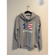 Under Armour Freedom Hoodie Mens Medium Gray American Flag Logo Pullover