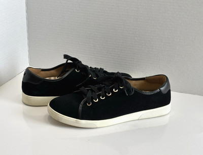 Vionic Brinley Sneakers Womens 10 Black Suede Lace Up Gold Accents Comfort Shoes