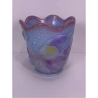 Fenton Shiny Blue Burmese Atlantis Glass Vase Embossed Fish Lavender Blue Pink