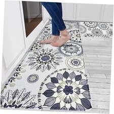  Kitchen Rug Set of 2 Anti Fatigue Kitchen Mats for Floor, Non Slip Beige White