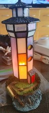 Vintage Tiffany Style Red White  Blue Stained Glass Lighthouse Lamp Appx 10x5"