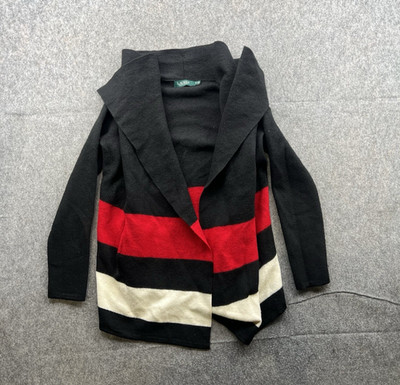 Lauren Ralph Lauren Women s Open Front Striped Cardigan Black Red Size PS