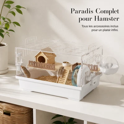 Cage hamster acrylique transparente, 2 niveaux, avec accessoires, acrylic - Photo 1/4