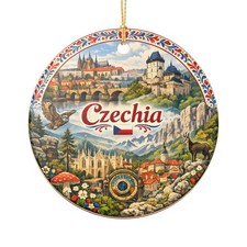 Czechia Scenic Collage Ornament  Ceramic Round Travel Keepsake