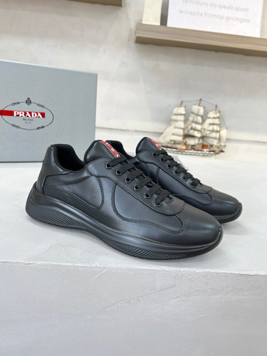 Prada America's Cup Men Solid Black Leather Lace‑Up Sport Casual Shoes