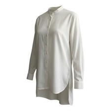 Carolina Herrera White Swiss Dot Mandarin Collar High-Low Tunic Shirt Italy 2