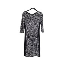 Lauren Ralph Lauren Dress Womens Size 6 White Black Printed Sheath 3/4 Sleeve