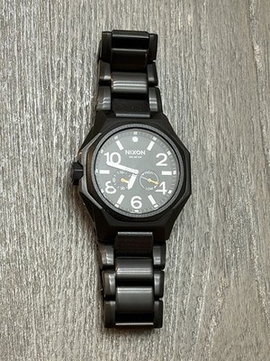 Nixon Tangent Black Steel Time Only Small Seconds Subdial Tide Subdial  Orange