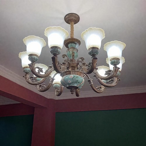 European Style Retro Chandelier Retro Floral Print Design Ceiling Light Fixture - Picture 9 of 9