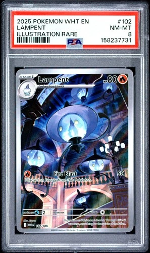 2025 POKEMON WHT EN-WHITE FLARE ILLUSTRATION RARE #102 LAMPENT PSA 8