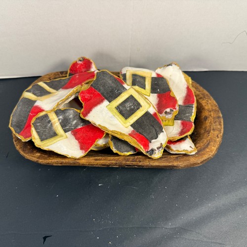 Set of 10 Decoupage Oyster Shells Santa Clause Buckle Coastal Christmas Decor