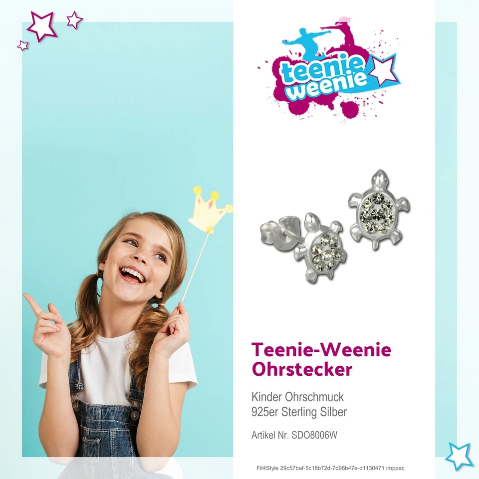 Ohrringe für Kinder Ohrstecker 925 Sterling Silber Schildkröte weiß SDO8006W - Bild 4 von 4