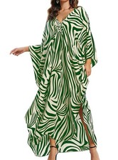Women Kaftan Dresses Plus Size V-Neck Batwing Sleeves Beach Cover Up Summer F...