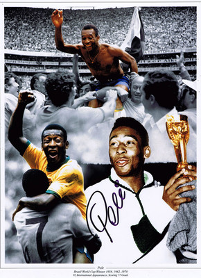 PELE Brazil Football Legend SIGNED 16x12 Photo World Cup Montage AFTAL COA