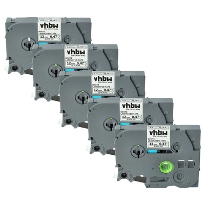 5x Schriftband für Brother PT 1650 1700 1500pc 1600 1750 Schwarz/Weiß 12mm 8m