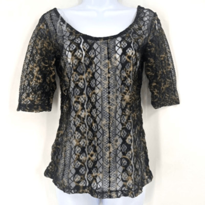 NWT H.I.P Goth Punk Women's Sheer Lace Top Black Gold Size M Rock Vamp Baddie