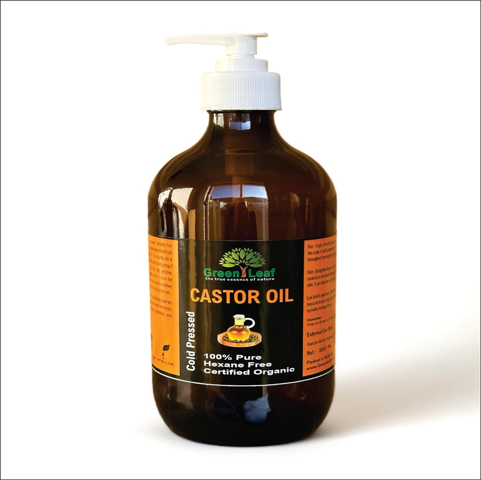 Organic Castor Oil 500ML + PUMP (Glass Bottle) Pure, ColdPressed