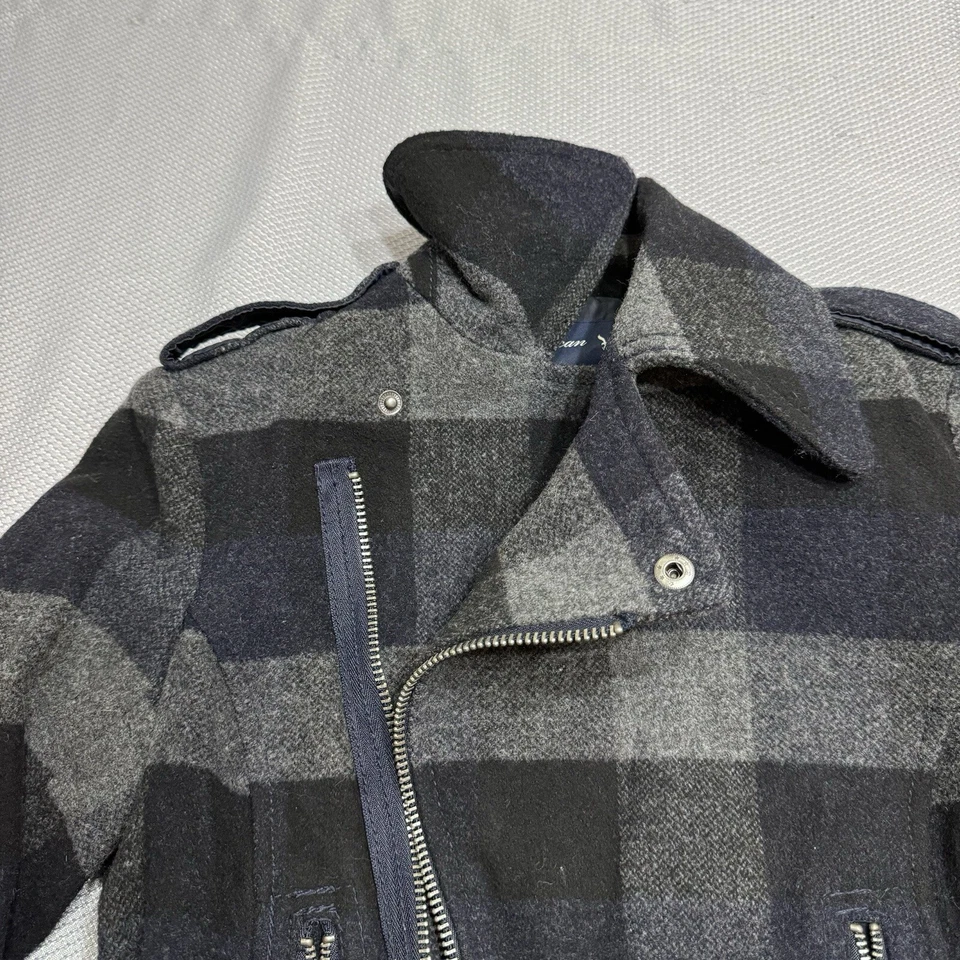 American Eagle Moto куртка женщин XS клетку укороченный синий серый военный гранж Y2K - Изображение 4 из 4