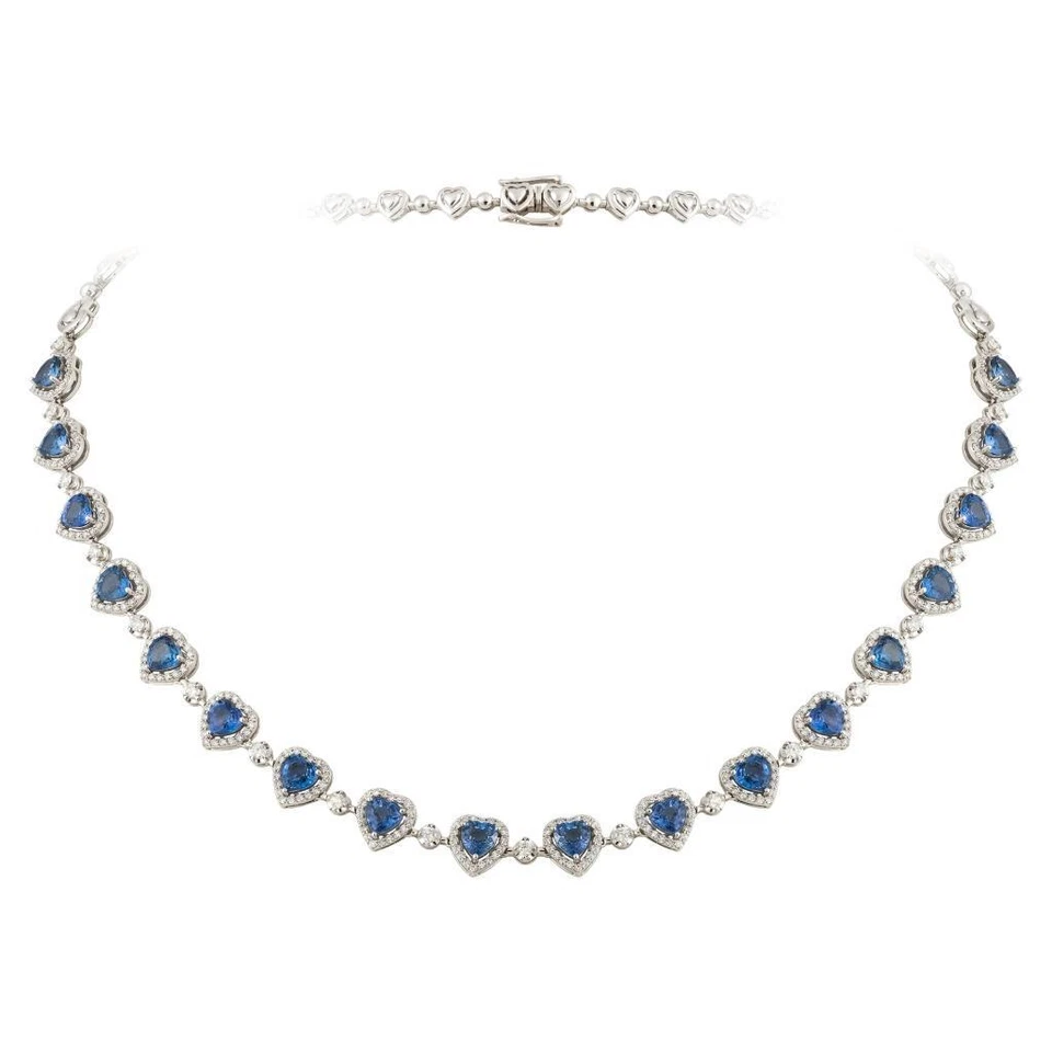 ¡LIQUIDACIÓN! NUEVO CON ETIQUETAS COLLAR DE DIAMANTES CORAZÓN ZAFIRO PRECIOSO ORO 18KT $27,500