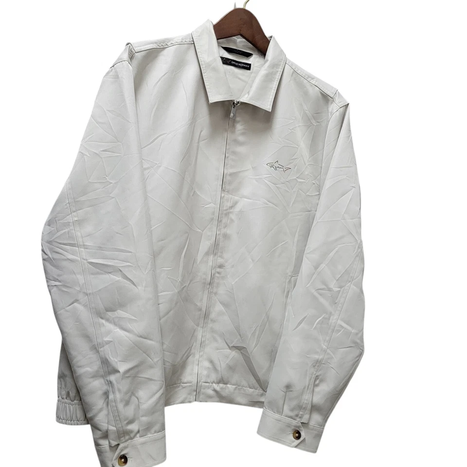 Chaqueta Greg Norman Cremallera Completa Para Hombres Logo de Tiburón Clásico Abrigo de Golf Beige Talla Grande Foto 4 de 4