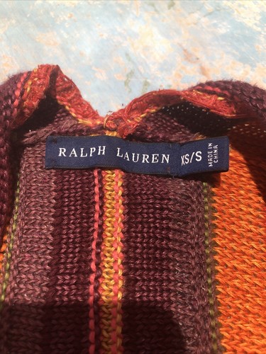 22. Ralph Lauren Serape Indian Tribal Blue Label Poncho Linen Silk Striped - Picture 2 of 6