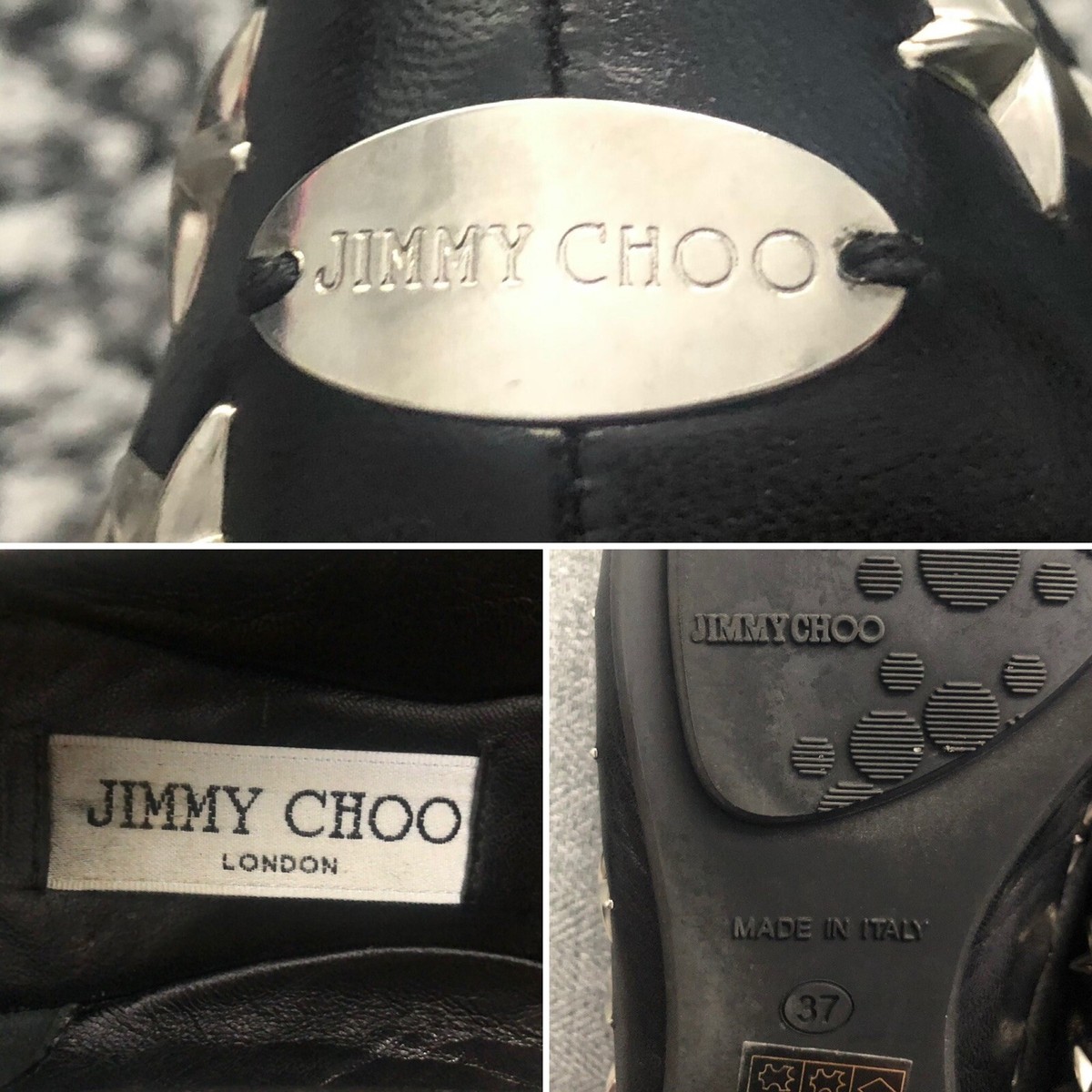 Jimmy Choo Ballet Flat SZ 37 7 6.5 BLK Leather Silver Star Jimmy Choo Ballet Flat SZ 37 7 6.5 BLK Leather Silver Star