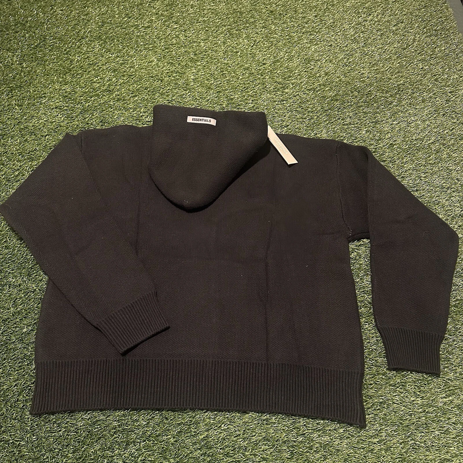 NUOVO Fear of God Essentials maglia pullover felpa con cappuccio nero taglia S