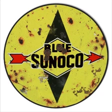 Vintage Style Metal Sign Blue Sunoco Motor Oil 14x14