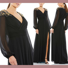 NWT IEENA Mac Duggal [ 10 ] 55694 Embellished Shoulder Blouson Sleeve Gown J223