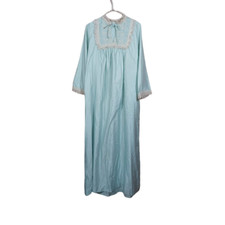Bert Yelin For Iris Lingerie Nightgown Vtg 60's Size M Light Blue Satin Lace Tie