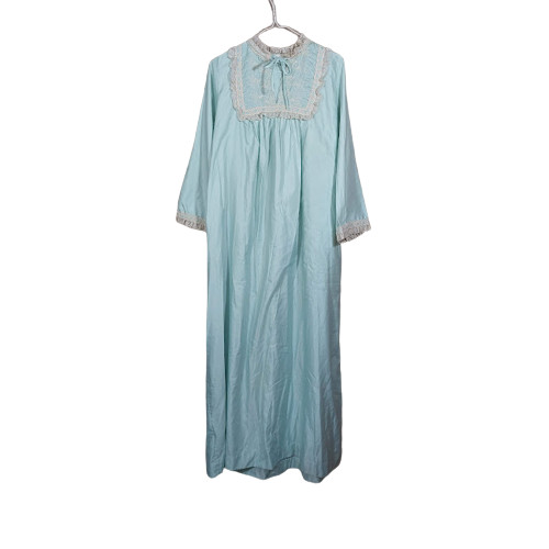 Bert Yelin For Iris Lingerie Nightgown Vtg 60's Size M Light Blue Satin Lace Tie