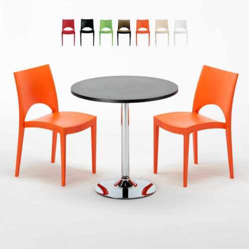 Ronde salontafel zwart 70x70 cm met stalen onderstel en 2 gekleurde stoelen Pari - Afbeelding 1 van 53