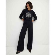 Veronica Beard Dover Pants L Navy Blue Pull On Wide Leg High Rise Raised Seam