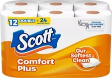 Scott ComfortPlus Toilet Paper, 12 Double Rolls,231 Sheets per Roll, Septic Safe