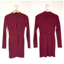 Nasty Gal Long Sleeve Front Cut Out Dress Burgundy Sz S