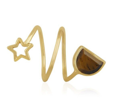 Spiral Band Star & D Shape Ring 18k Gold Plated Celestial Jewelry For Wedding