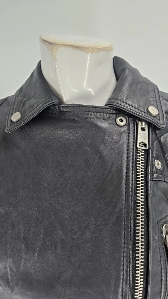 Jaqueta All Saints Feminina 0 Couro de Ovelha Preto Acolchoada Bleeker Motoqueiro - Imagem 3 de 4