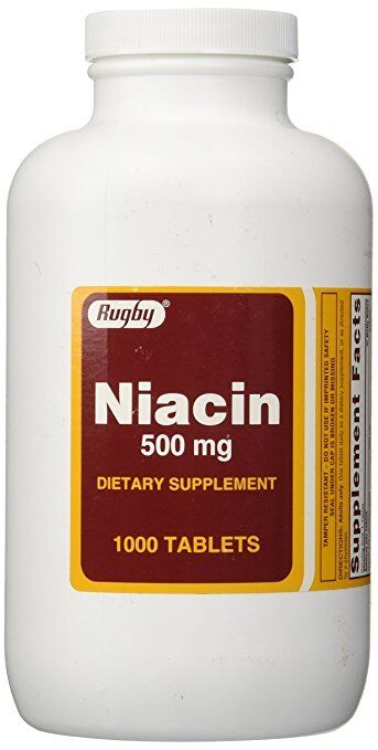 Rugby Niacin 500mg Tablets 1000ct -Expiration Date 03-2024