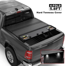 5.7/5.8FT 4-Fold Hard Tonneau Cover For 2009-2025 Ram 1500 Truck Bed w/ LED Lamp