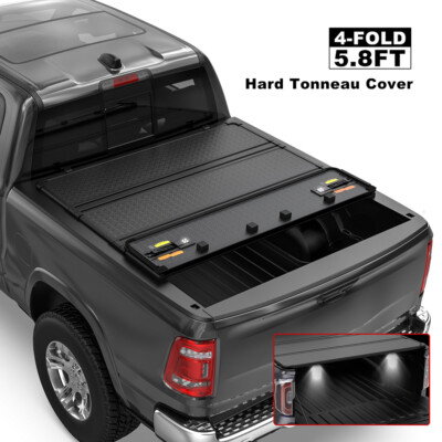 #ad #ad 5.7 5.8FT 4 Fold Hard Tonneau Cover For 2009 2025 Ram 1500 Truck Bed w LED Lamp $358.00