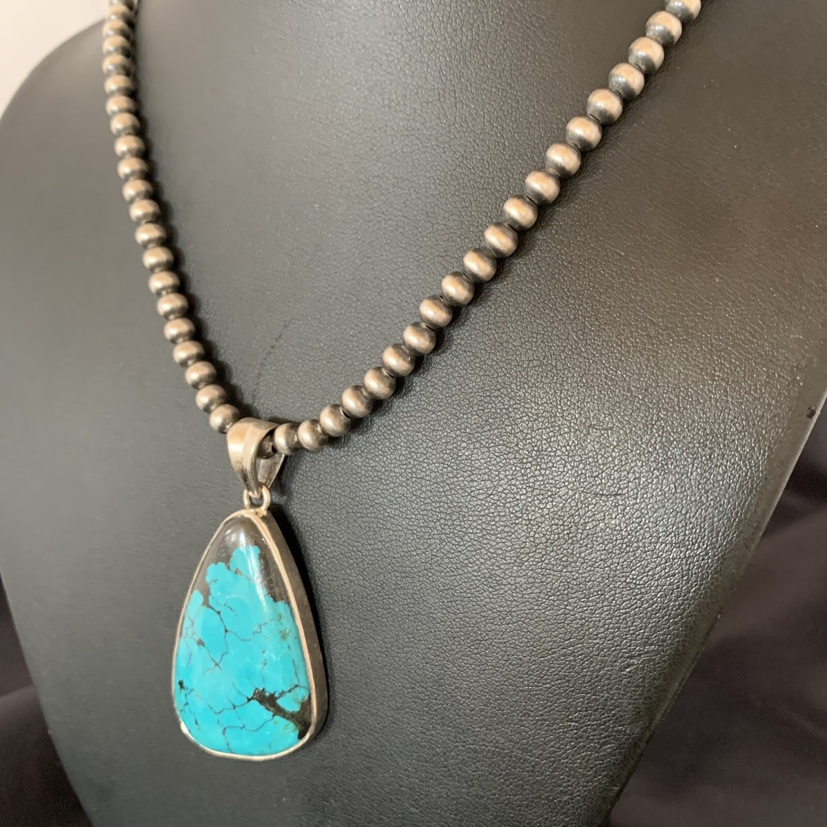 Mens Blue Spiderweb Turquoise Pendant Navajo Sterling Silver