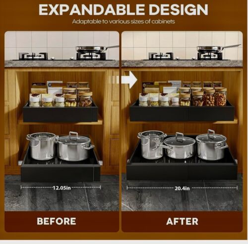 2 Pack Expandable Pull Out Cabinet Organizer 21” Roll Out Shelves - Picture 3 of 7