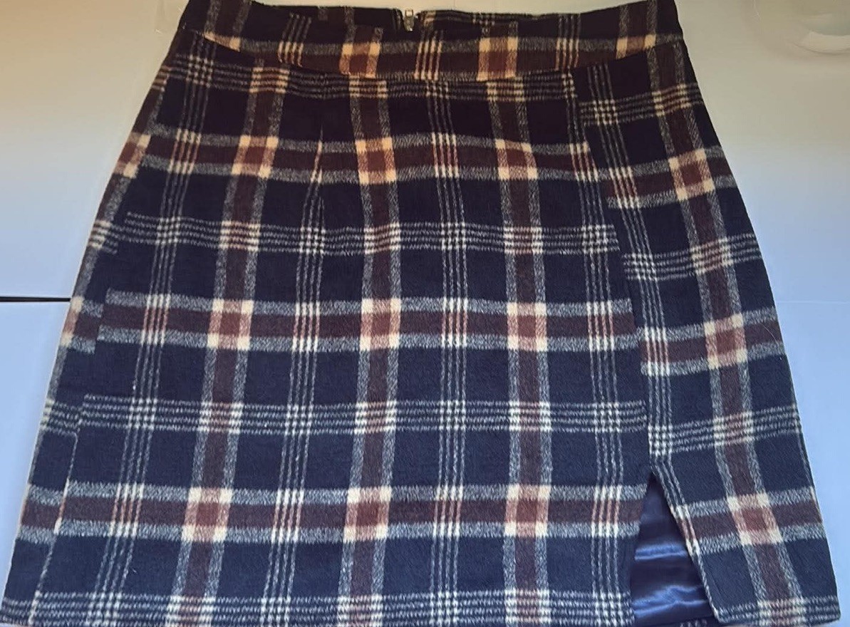 Entro Plaid Skirt Medium Wool Blend Preppy Dark Academia Mini Slit Side Zip