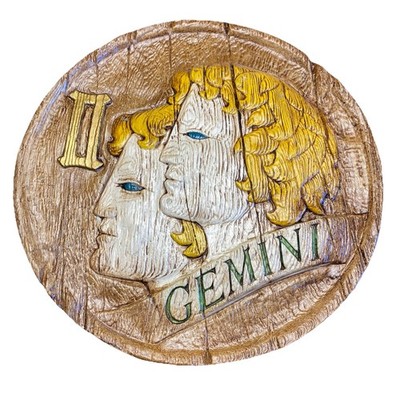 Vintage Gemini Wall Plaque Zodiac Sign Retro Horoscope Art MCM Zodiac Decor 9.5 