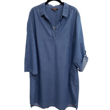 Luxology Roll Tab Sleeve Blue Cotton Blend Shirt Dress Sz 18