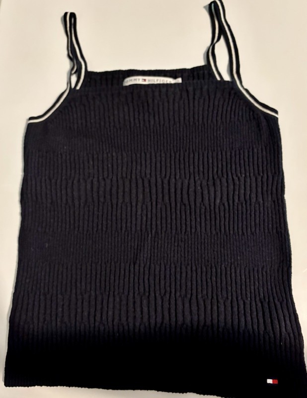 Vintage Y2K Tommy Hilfiger Navy Ribbed Knit Tank Top Nautical 90’s Teen Sz Med
