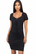 Front Lace Up Ruched Mini Dress