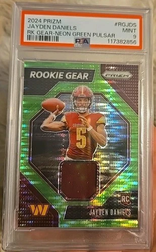 Jayden Daniels 2024 Prizm Rookie Gear Neon Green Pulsar PSA 9 Commanders Mint