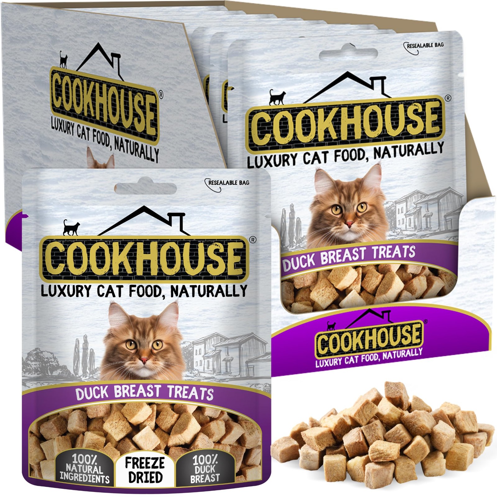 COOKHOUSE 100% Duck Breast Freeze Dried Luxury Cat Treats - 12 x 10g Bags - 100%