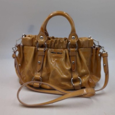 MIU MIU Handbag Vitello Lux 2way Yellow Brown Archive Stylish Tote 
